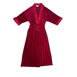 Vintage Christian Dior Red Long Bath Robe Arnel Blend Tie Front USA Made Size S